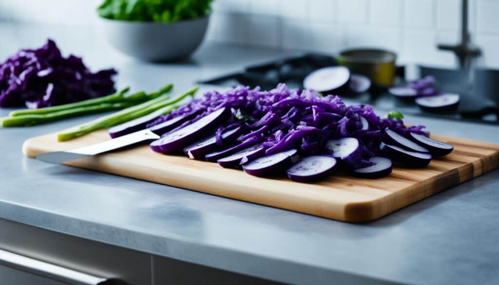 cooking with blue vegetables