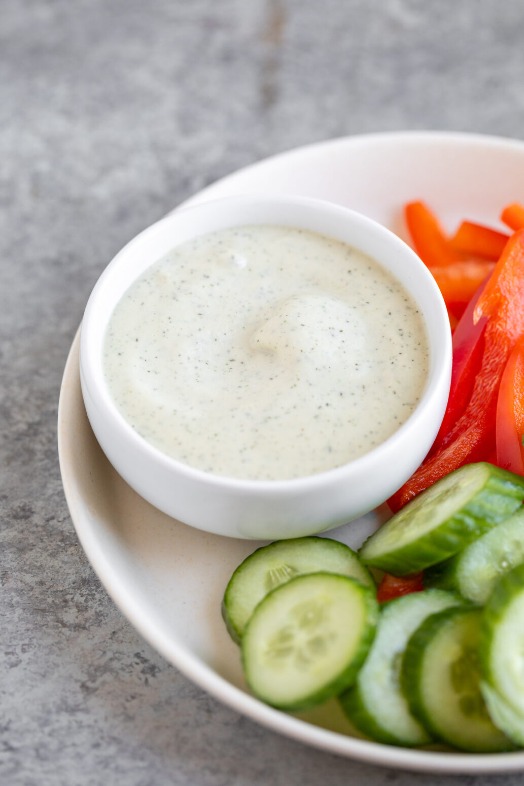 bowl of vegetables with ranch dip
